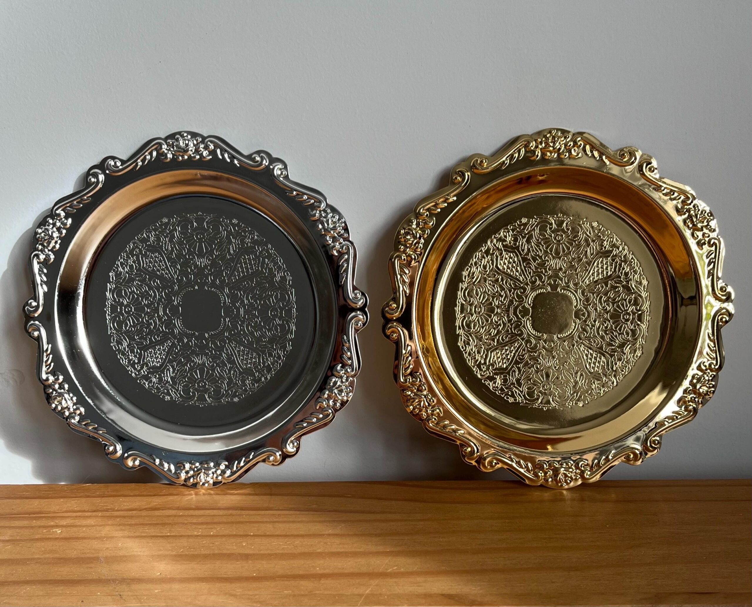 Vintage Design Gold & Silver Candle Plates 15cm, 20cm and 25cm